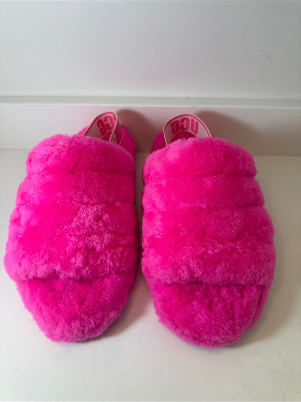 UGG Hot Pink Fluff Yeah Plush Slippers - Size 8